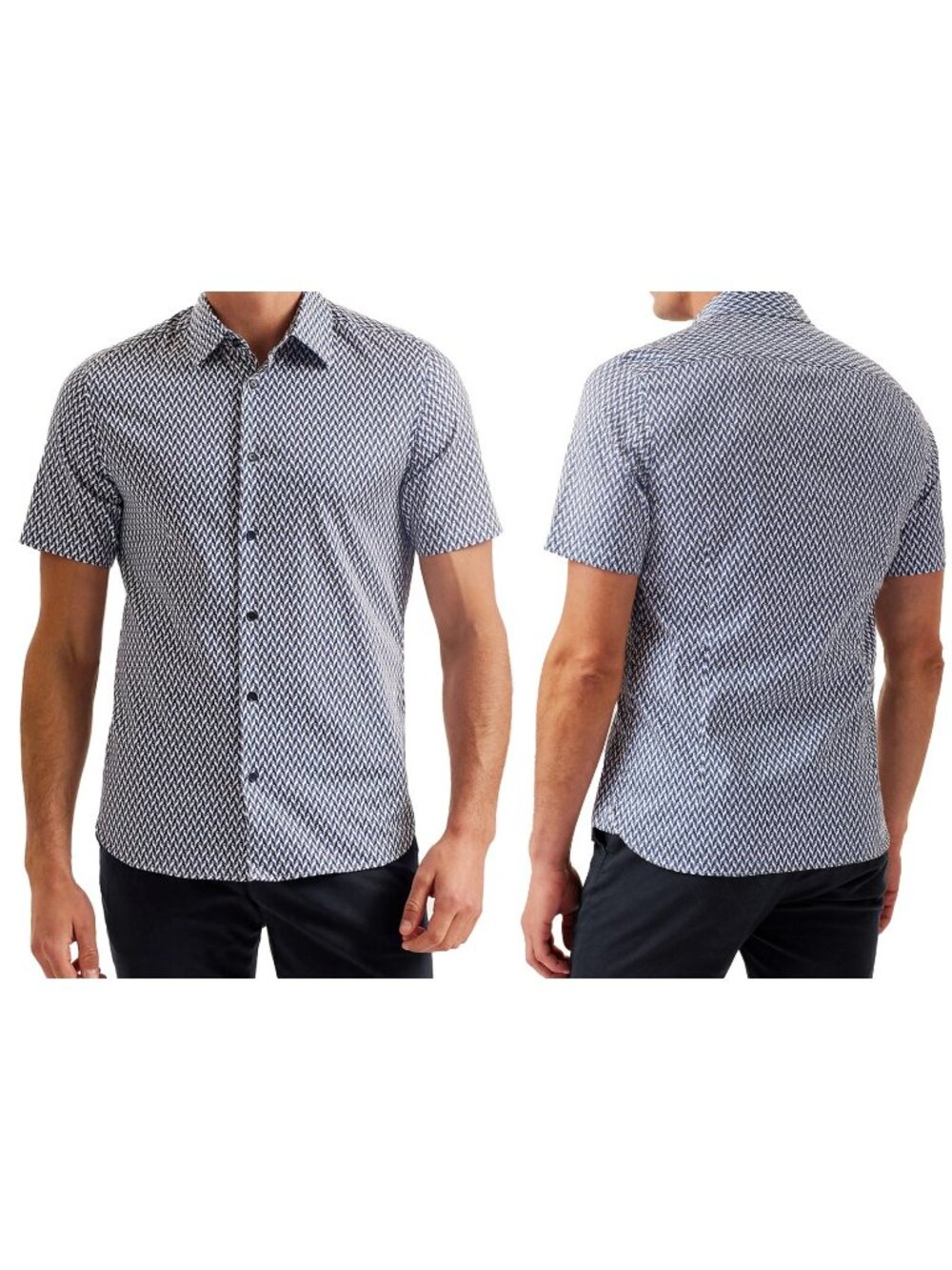 Ted Baker London Lacesho Mens Geo Print Cotton Slim Shirt Navy Size 4 / US L